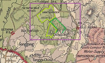 Menurut peta tahun 1904, kawasan yang dipohon itu (yang didapati bertindan dengan Aberscross Estate, ditandakan hijau tua), turut meliputi sebahagian besar Bukit Dinding.